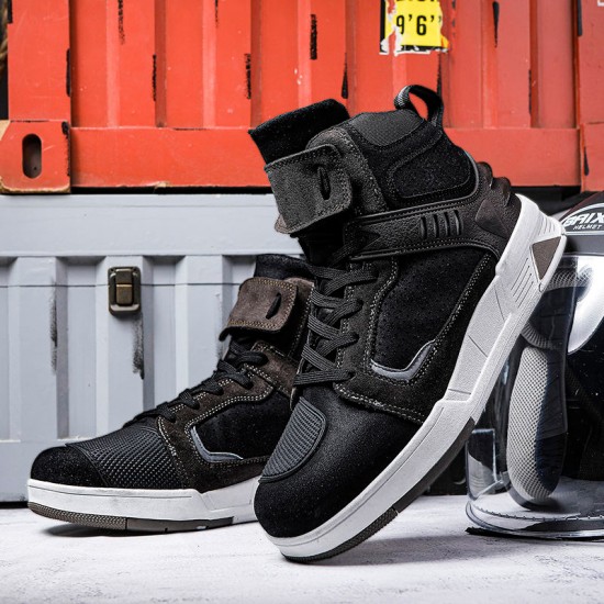 Classic vintage suede high top motorcycle boots
