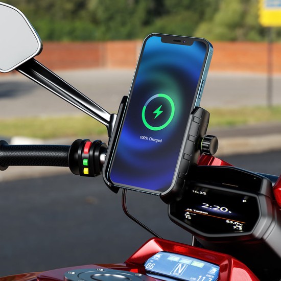 Adjustable wireless charging motorcycle phone holder